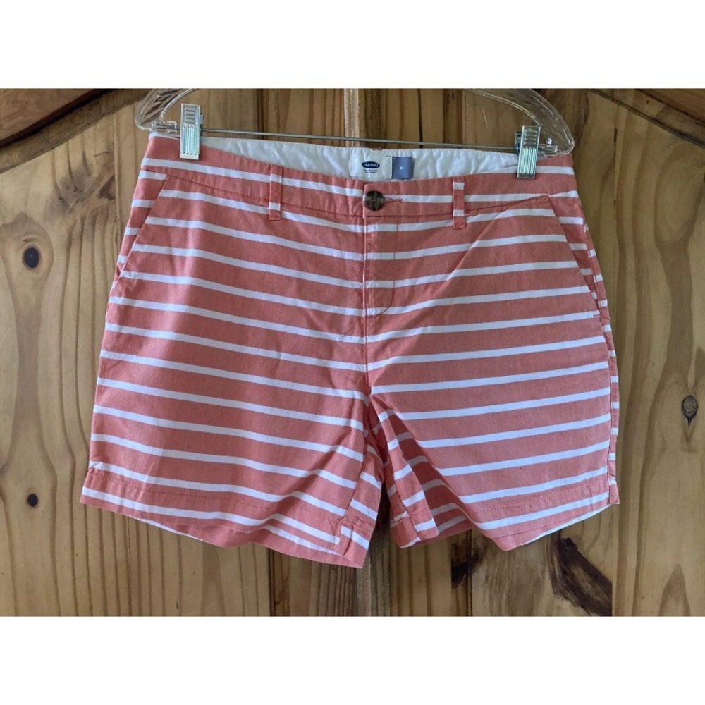 Women's Old Navy orange white striped flat front cute shorts size 6